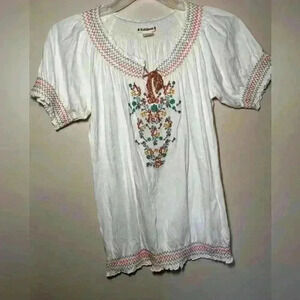 Ruff Hewn White embroidered tunic with Flounce Sleeves.
